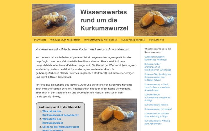 Screenshot of kurkumawurzel.com