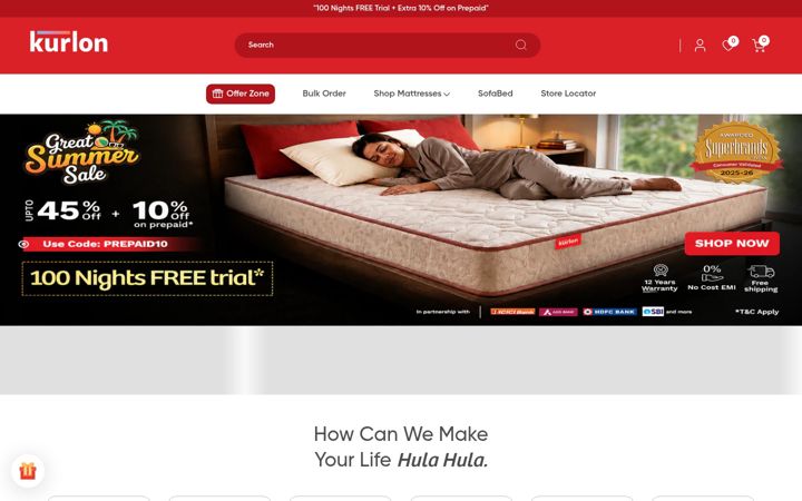 Screenshot of kurlon.com