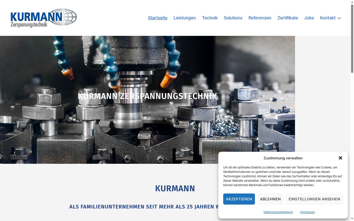 Screenshot des Einwilligungsbanners vor jeglicher Interaktion