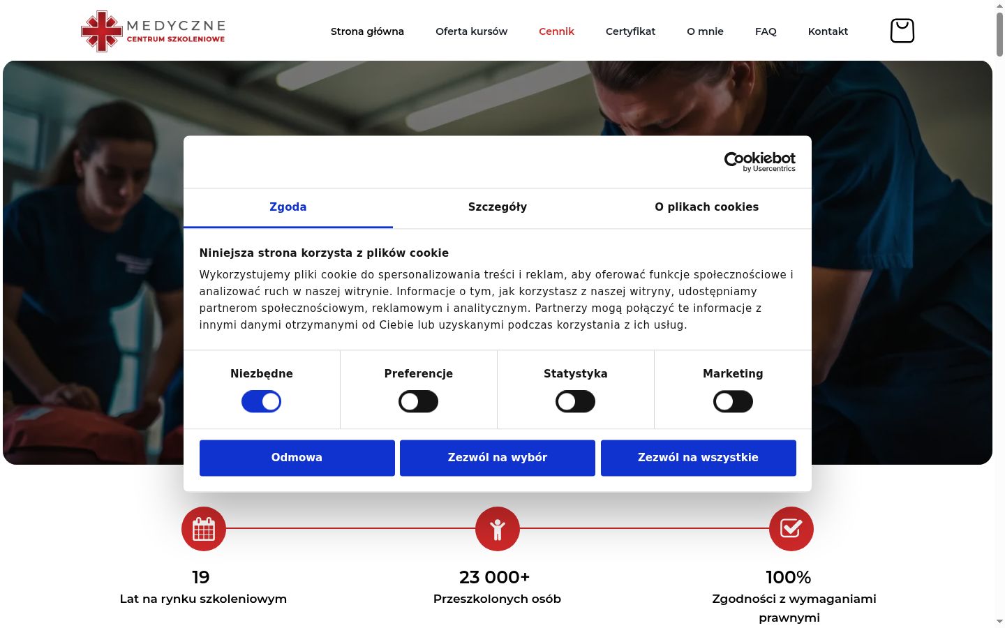 Screenshot del banner di consenso mostrato prima di qualsiasi interazione