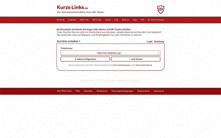 Ekrano kopija kurzelinks.de