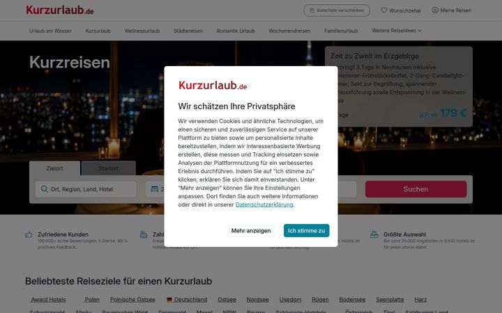 Screenshot of kurzurlaub.de