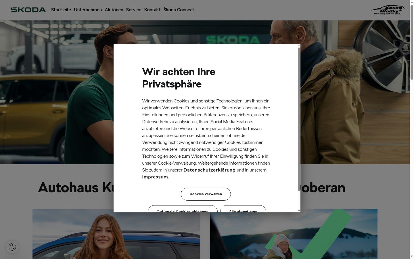 Captura de ecrã do banner de consentimento apresentado antes de qualquer interação