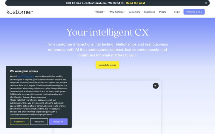 Screenshot of kustomer.com