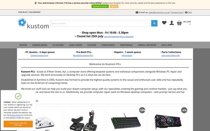 Captură de ecran a kustompcs.co.uk