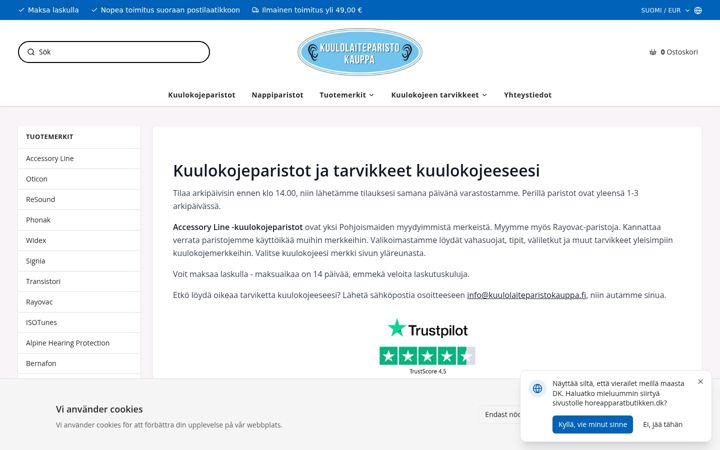Screenshot of kuulolaiteparistokauppa.fi