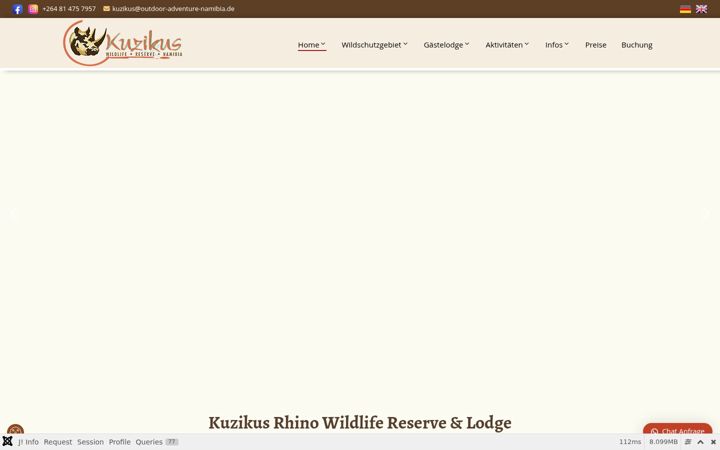 Screenshot of kuzikus-namibia.de