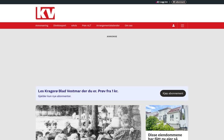 Screenshot of kv.no