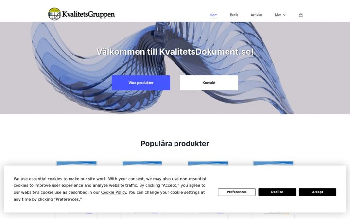 Screenshot of kvalitetsdokument.se