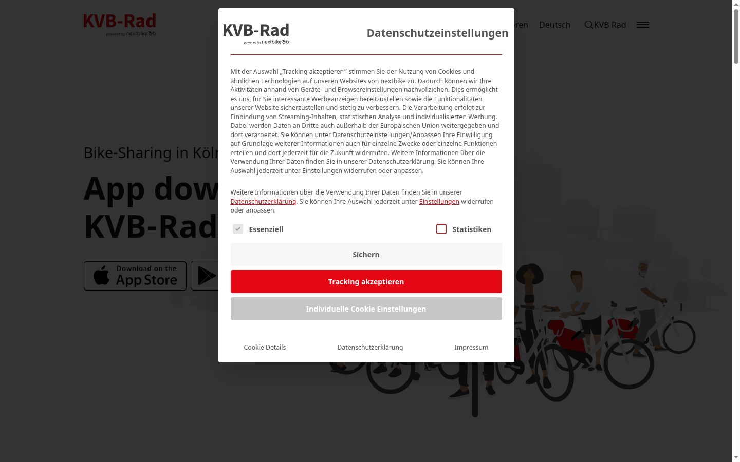 Screenshot des Einwilligungsbanners vor jeglicher Interaktion