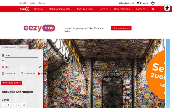 Screenshot of kvb.koeln