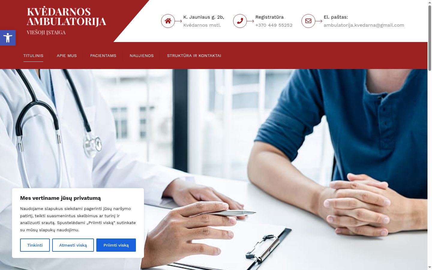 Sutikimo reklamjuostės, rodytos prieš bet kokią sąveiką, ekrano kopija