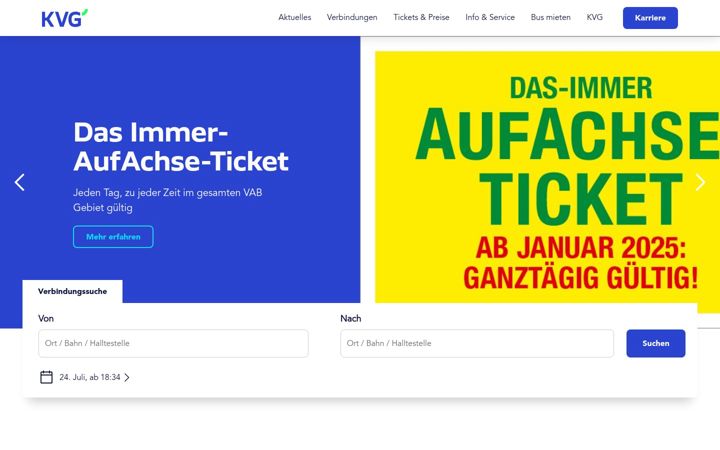 Screenshot of kvg-mobil.de