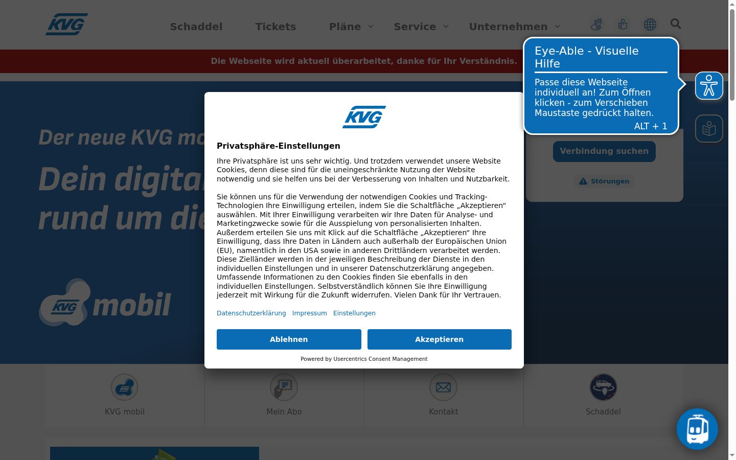 Skärmbild av samtyckesbannern som visades före någon interaktion