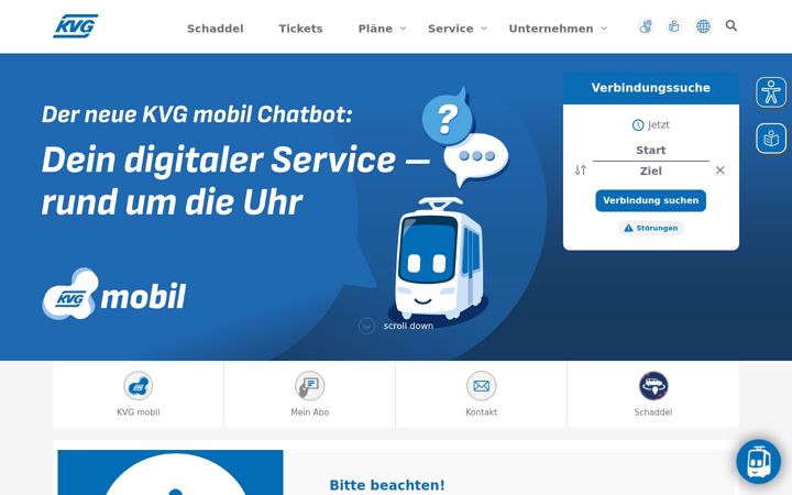 Screenshot of kvg.de