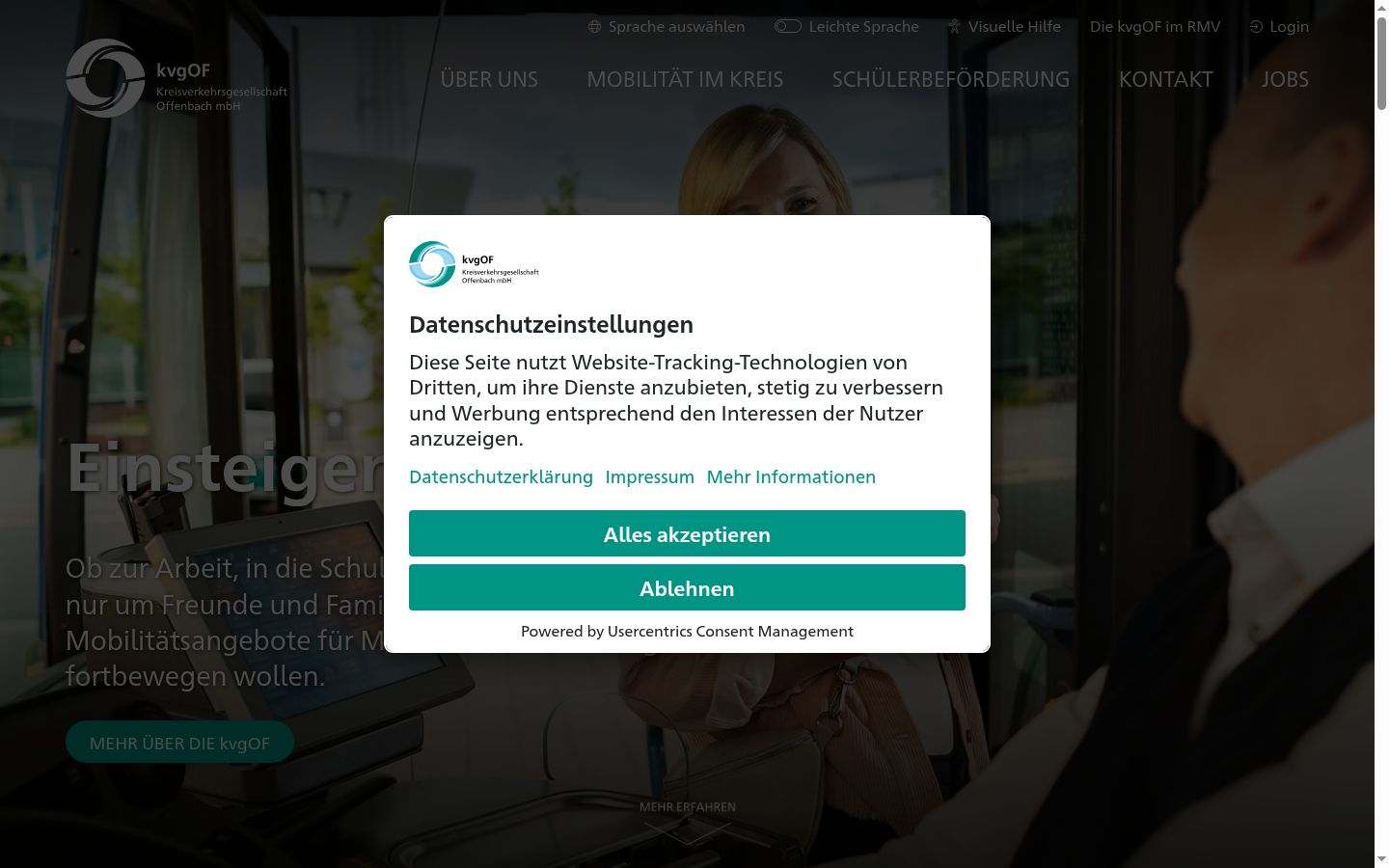 Screenshot des Einwilligungsbanners vor jeglicher Interaktion