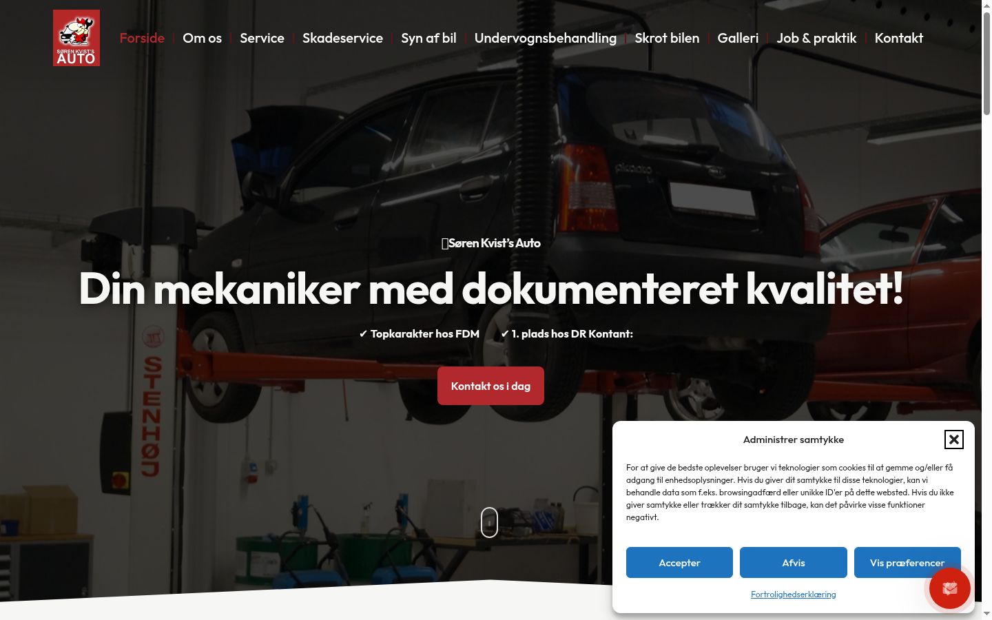 Skærmbillede af samtykkebanneret, som det blev vist før nogen interaktion