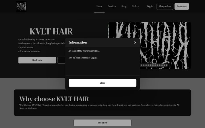 Screenshot of kvlthair.com