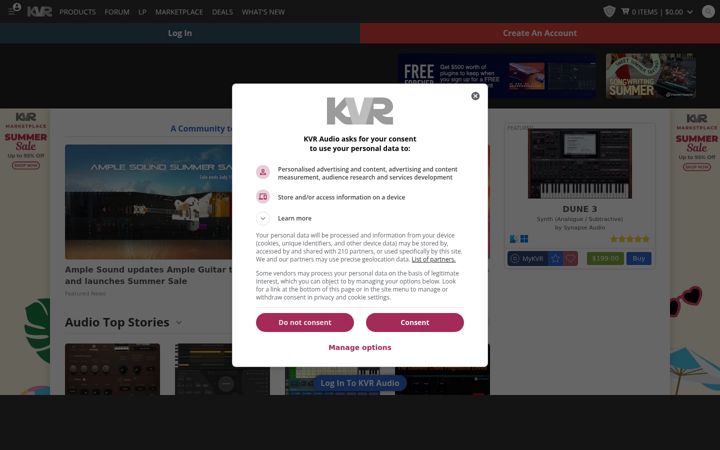 Screenshot ta' kvraudio.com