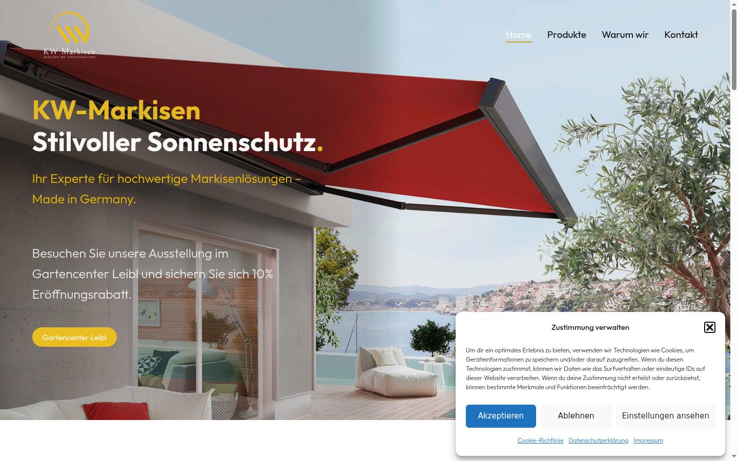 Screenshot des Einwilligungsbanners vor jeglicher Interaktion