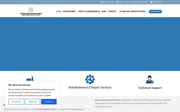 Screenshot of kw-pcb-machine.com