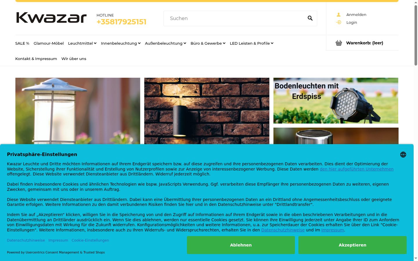 Screenshot del banner di consenso mostrato prima di qualsiasi interazione