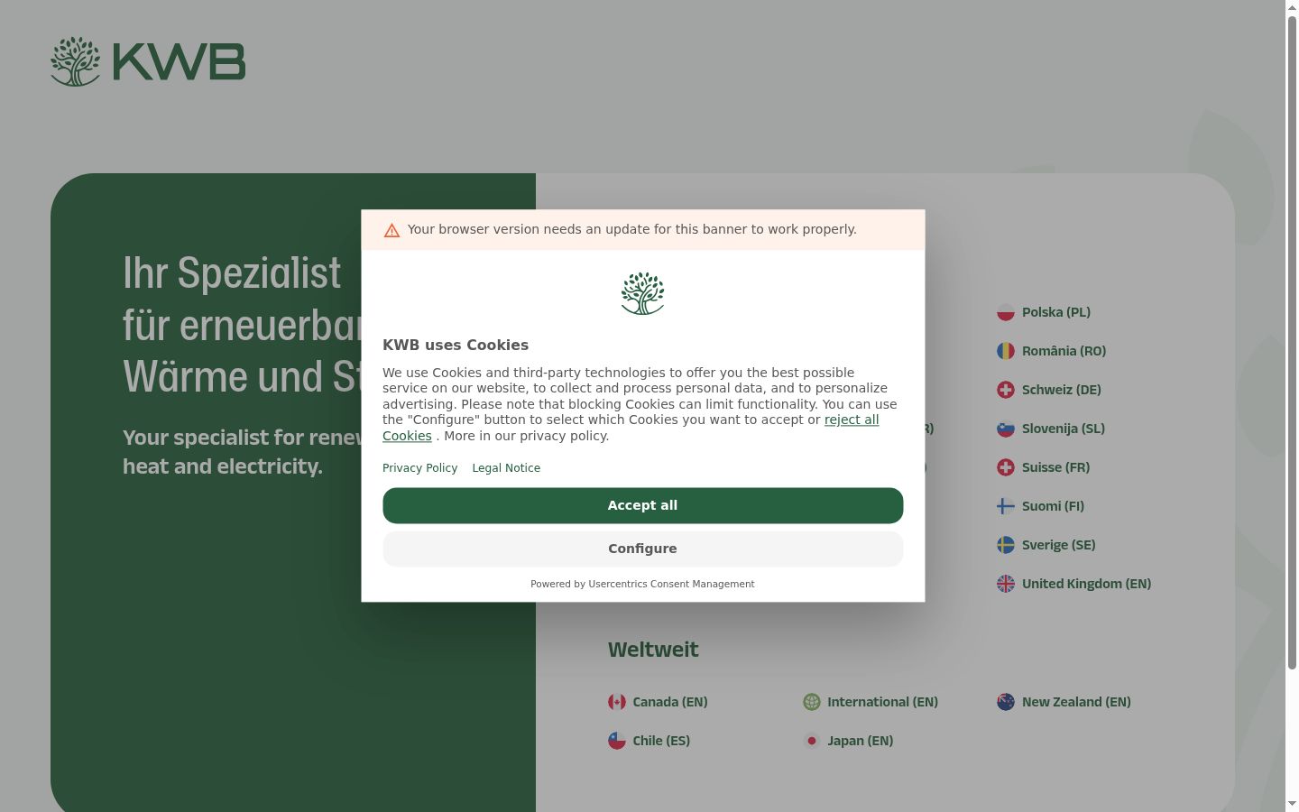 Screenshot del banner di consenso mostrato prima di qualsiasi interazione