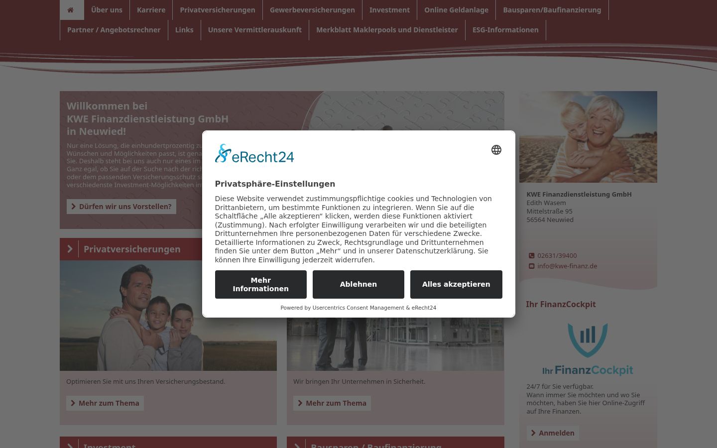 Screenshot des Einwilligungsbanners vor jeglicher Interaktion