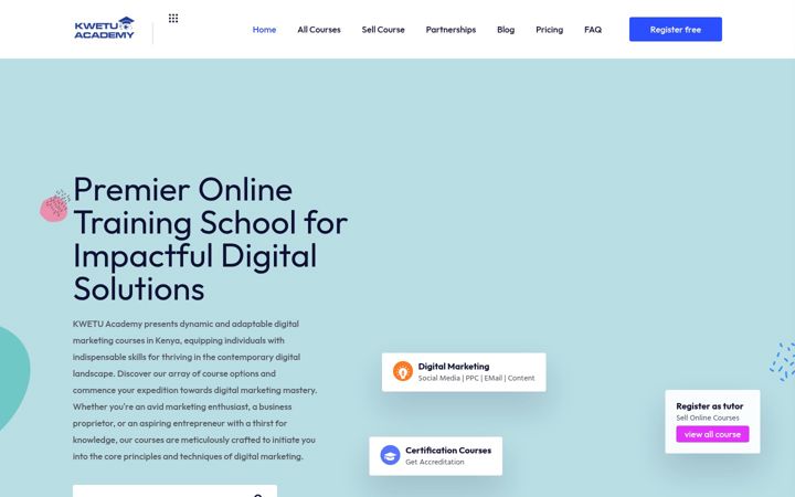 Screenshot of kwetuacademy.com
