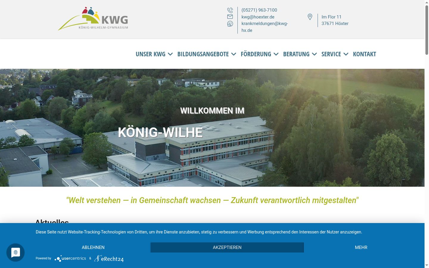 Screenshot des Einwilligungsbanners vor jeglicher Interaktion