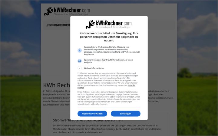 Screenshot of kwhrechner.com
