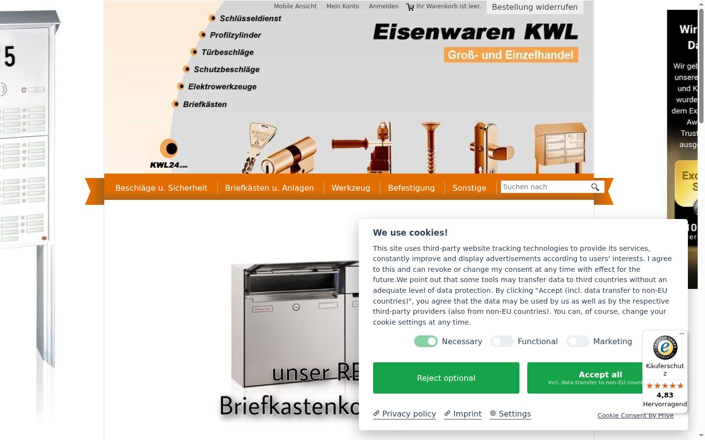 Screenshot van de toestemmingsbanner zoals getoond vóór enige interactie