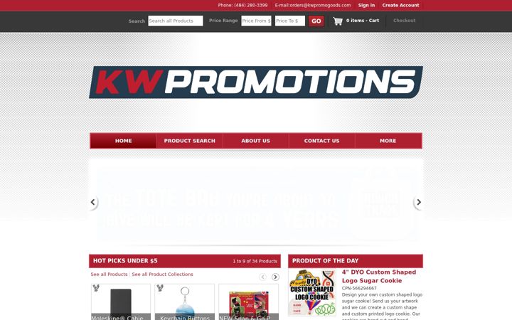 Skjámynd af kwpromogoods.com