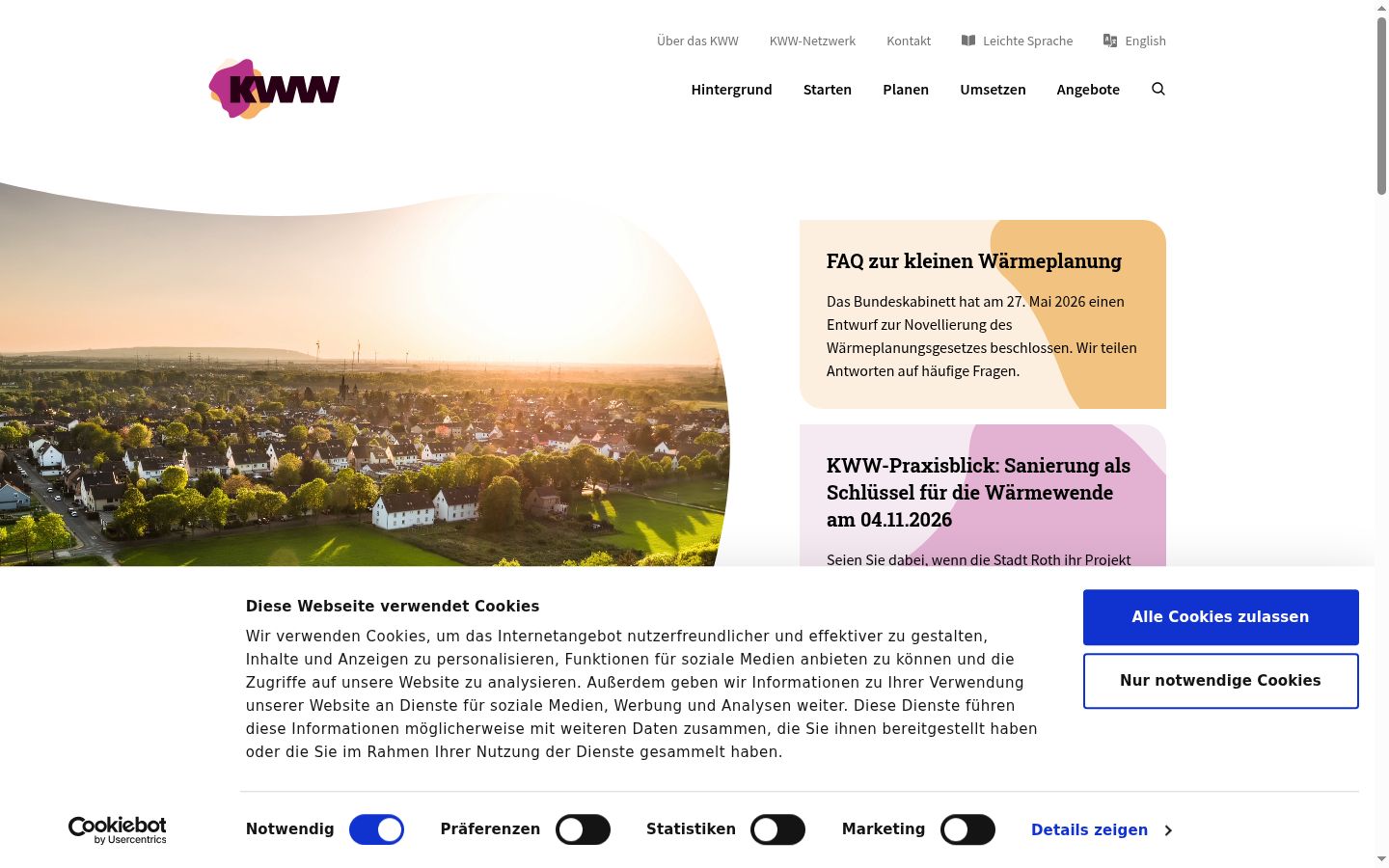 Screenshot des Einwilligungsbanners vor jeglicher Interaktion