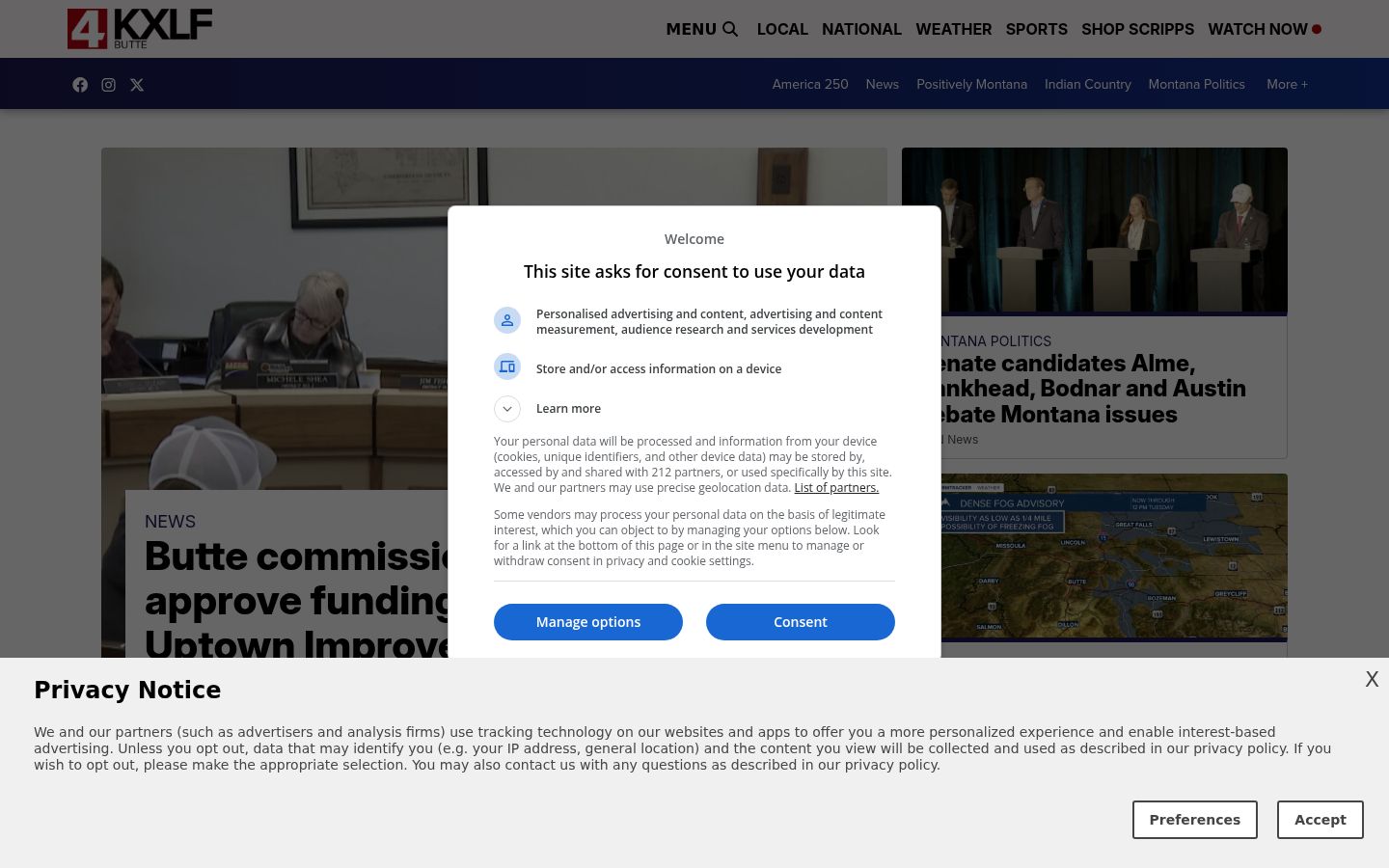 Screenshot tal-banner tal-kunsens muri qabel kwalunkwe interazzjoni