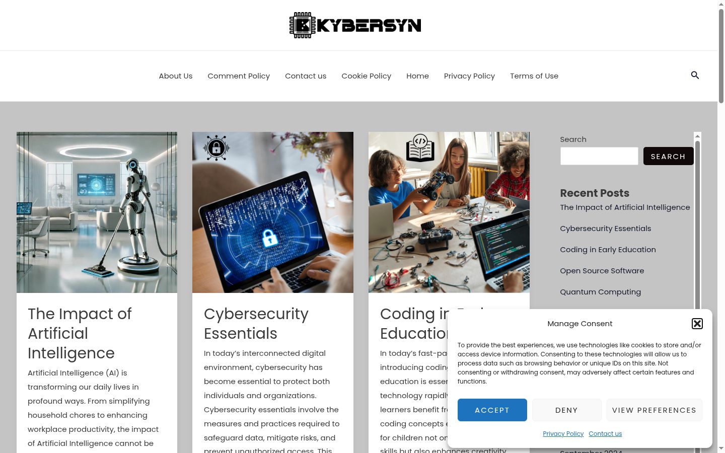Screenshot del banner di consenso mostrato prima di qualsiasi interazione