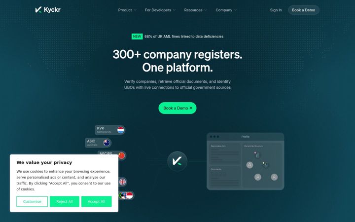 Screenshot of kyckr.com