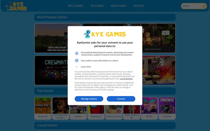 Snimka zaslona za kyegames.com