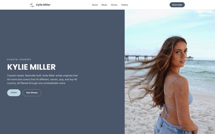 Screenshot of kyliemillermusic.com