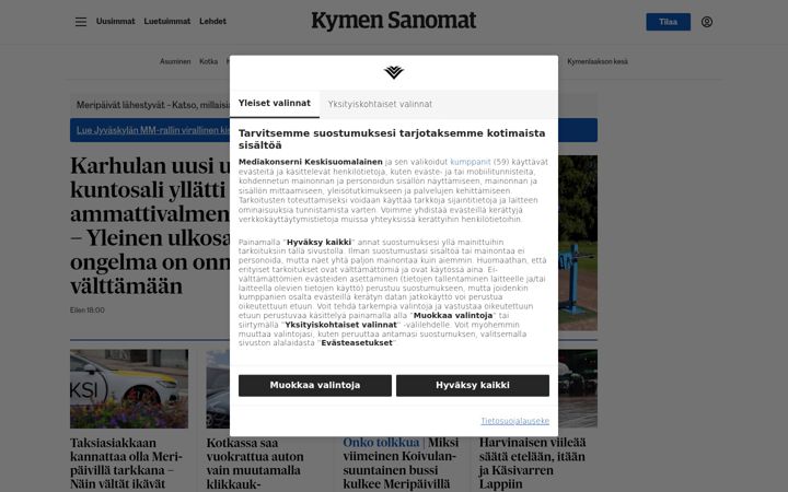 Screenshot of kymensanomat.fi