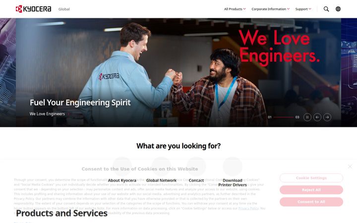 Екранна снимка на kyocera.com