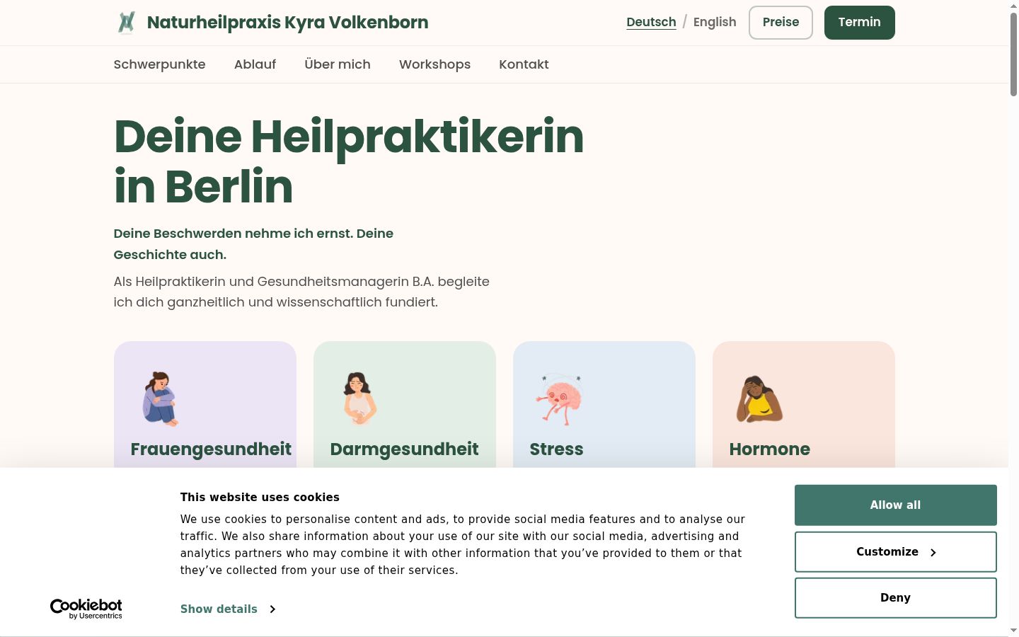 Screenshot des Einwilligungsbanners vor jeglicher Interaktion