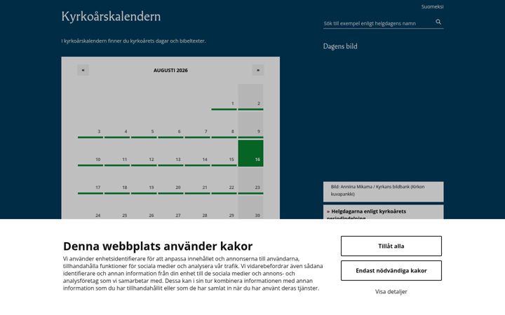Screenshot of kyrkoarskalendern.fi