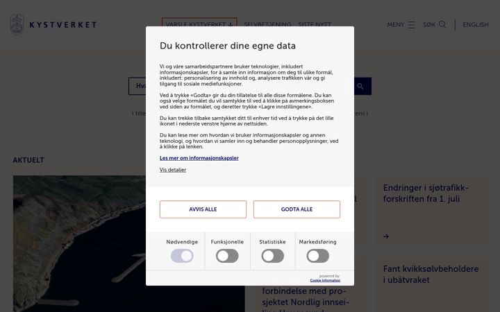 Screenshot of kystverket.no