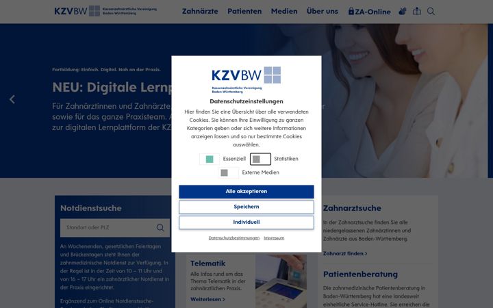 Screenshot of kzvbw.de