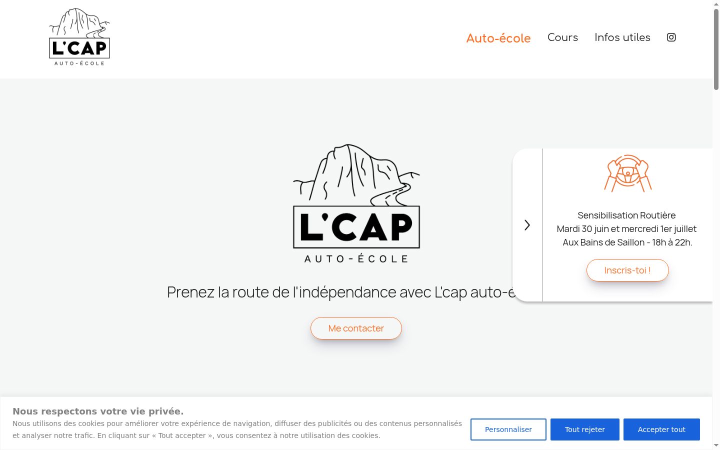 Capture d'écran de la bannière de consentement affichée avant toute interaction