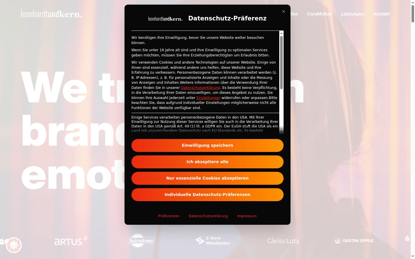 Screenshot del banner di consenso mostrato prima di qualsiasi interazione