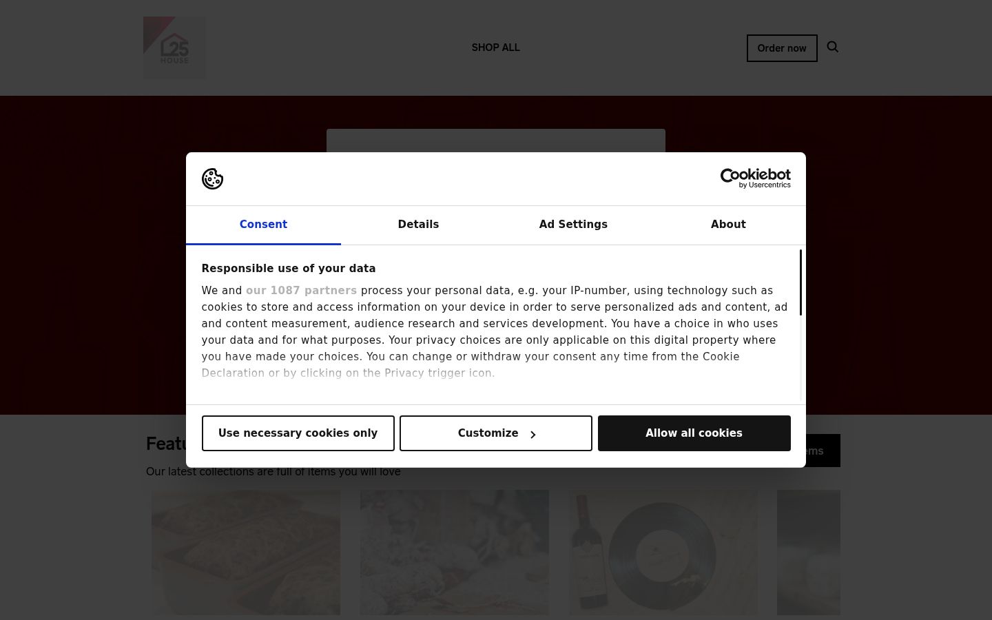 Screenshot del banner di consenso mostrato prima di qualsiasi interazione