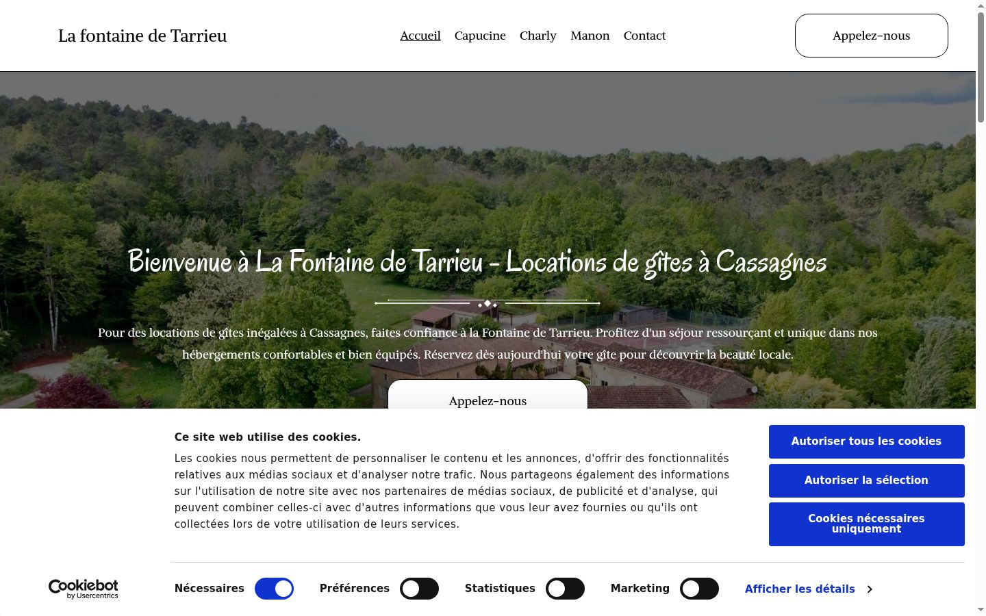 Capture d'écran de la bannière de consentement affichée avant toute interaction