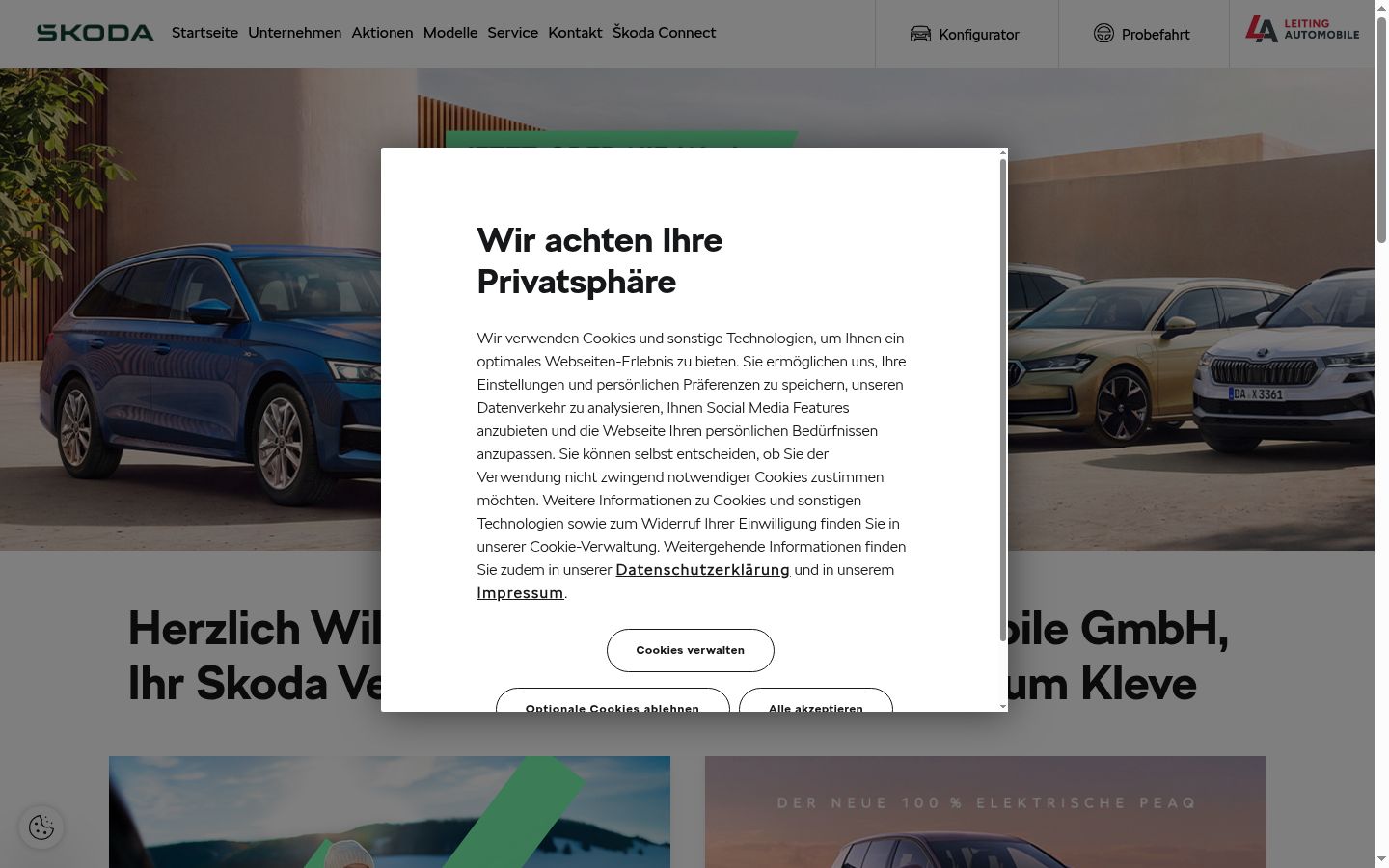 Screenshot del banner di consenso mostrato prima di qualsiasi interazione
